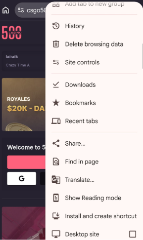 Google chrome menu with “install and create shortcut”