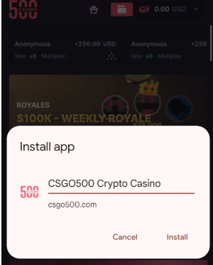 Step for editing the name and installing CSGO500 mobile web app