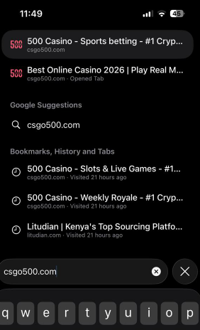 Entering the CSGO500 official domain on iPhone Safari