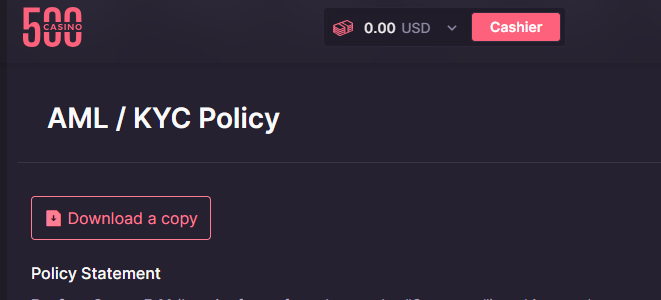 CSGO500 AML/KYC policy statement