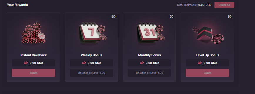 CSGO500 rewards page showing various incentives