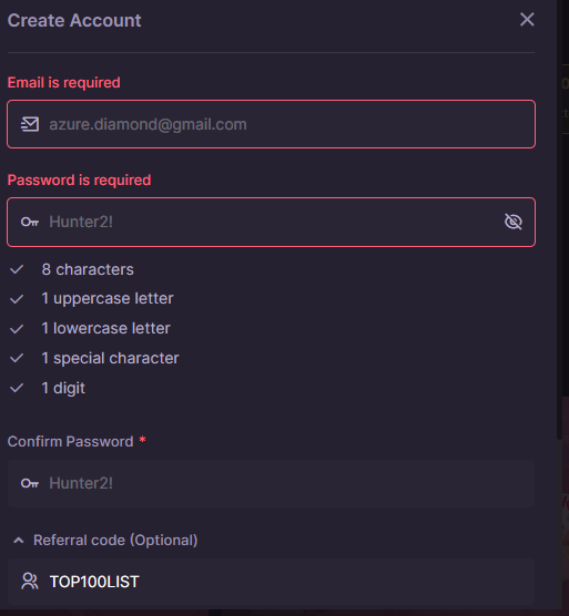 CSGO500 registration form with the promo code field.