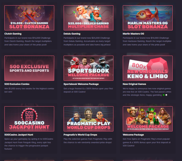 CSGO500 promotions, bonuses, and rewards page