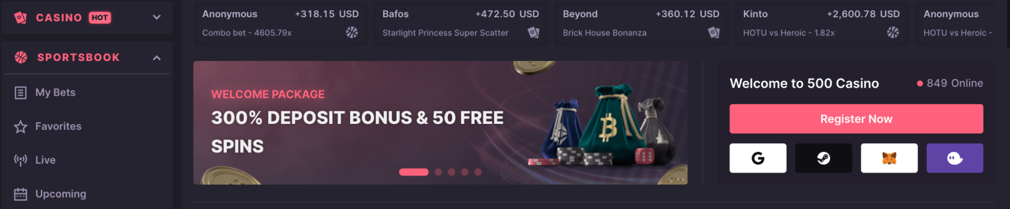 CSGO500 welcome package rakeback boost and bonus progress screen.